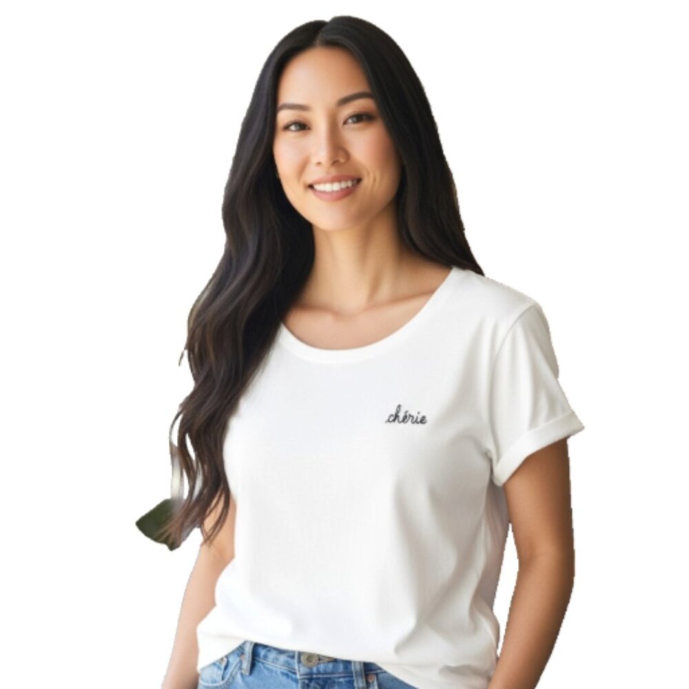 Maison Labiche Paris Chérie Embroidered Tee XS White Crew Neck Made in Portugal
